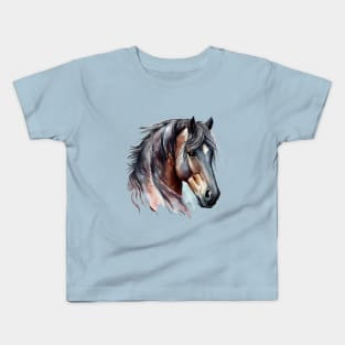 Bay Horse Head Watercolour Art Kids T-Shirt